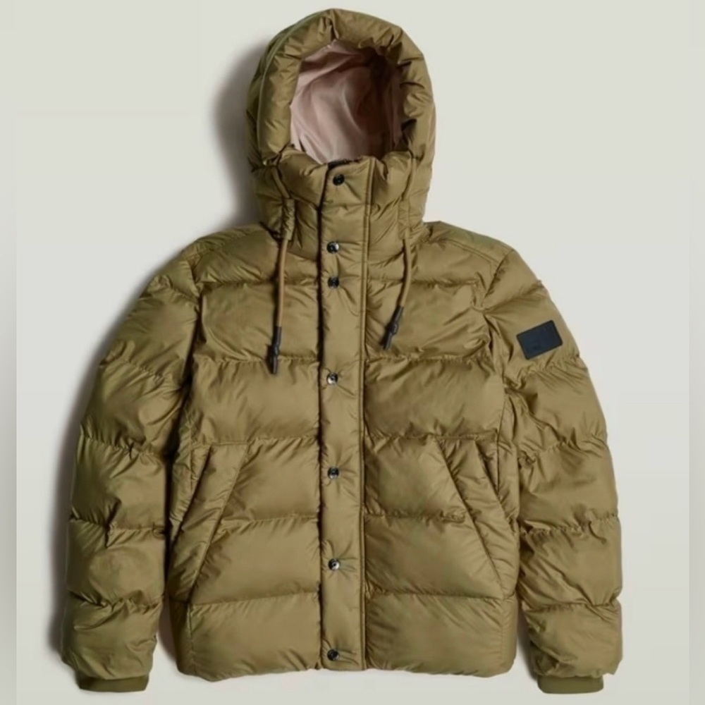 NWT! RAW G-Star Antic Green Puffer Jacket with Hood, Size M